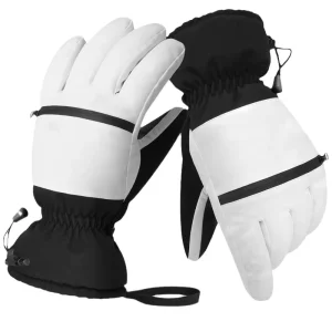 Customized Black White Two Tone Split Finger Winter Ski Gloves Snowboarding Waterproof Nylon Warm Padded Anti Slip Palm