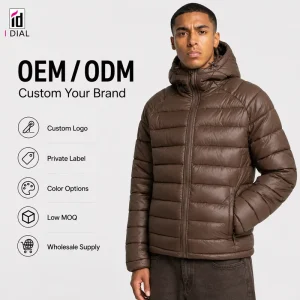 Design Custom Two Color Options Lightweight Windproof Thermal Padded Quilted Hooded Mens Outdoor Winter Puffer Jacket OEM
