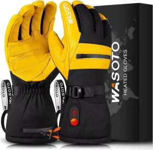 Double Layer Leather Waterproof Non Slip Adjustable Wrist Strap Work Heated Gloves 7.4V 3000mAh Rechargeable Battery for Skiing
