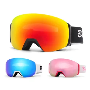 Double-Lens Mirrored Pink Magnetic Ski Goggles