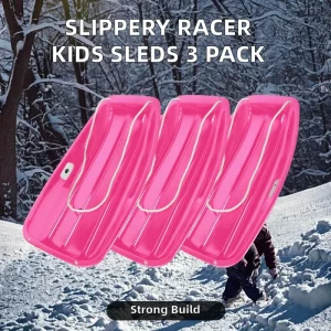 Downhill Sprinter Toboggan Snow Sled For Kids Plastic Pink Cold Resistant Slippery Racer Flexible Durable With Pull Rope Handles