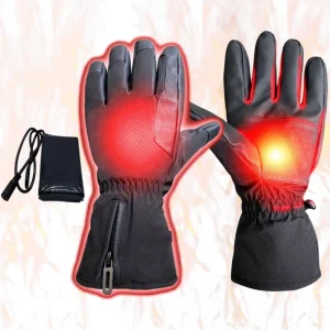 Electric Heated Gloves with Rechargeable Battery Windproof Waterproof Leather Palm for Cycling and Skiing