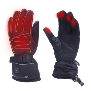 Electric Heated Snowboard Ski Gloves Liners Goat Skin Leather Twill Waterproof Touchscreen Men’s 5 Finger Tips Heating