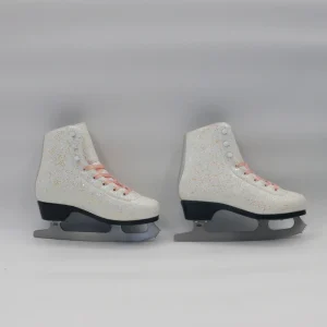 Elegant Ice Skates for Unisex with Shiny Glitter and Vibrant Orange Laces with Stainless Steel Blade