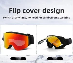 Factory in Stock Manufacture Windproof Custom Logo Anti fog Luxury Eyewear UV400 Snowboard Mountain Ski Flip Top Cover Goggles