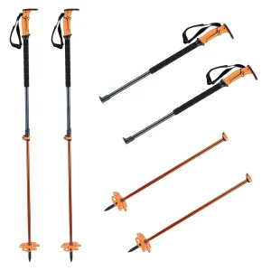 Fixed Length 7075 Aluminum and Carbon Fiber Ski Poles with Scraper Grip Carbide Tip 145cm for Alpine Backcountry Skiing