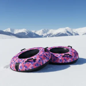 Foldable Inflatable Snow Tube with Hard Bottom, Polyester Material