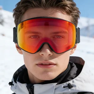 Frameless Magnetic TPU Adult Ski Goggles with UV400 Double-Layer Anti-Fog Lens