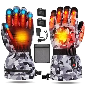 Full-Back Heated Waterproof Thermal Ski Gloves with Non-Slip Stretch Fabric and UV Protection