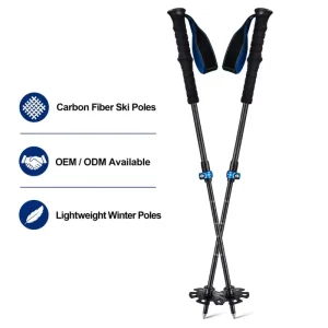Full Carbon Adjustable Ski Touring Poles Lightweight 2 Section Snow Poles With Flick Lock