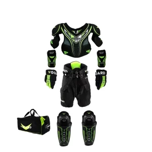Green 10 Ice Hockey Protective Gear Set Model V5 Junior Includes Shoulder Elbow Shin Pads and Gloves