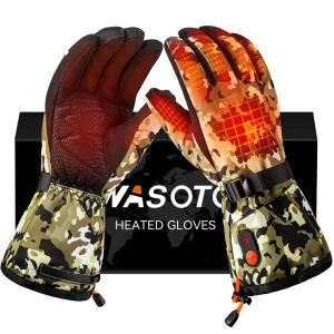 Green Camouflage Heated Windproof Hunting Gloves with Rechargeable Battery