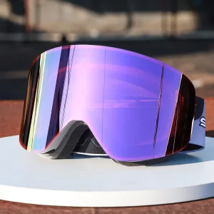 HB-197B Magnetic Ski Goggles Anti-Fog Adjustable Strap UV400 Snowboarding Purple Blue Green Lens