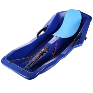 HDPE Snow Toboggan with Padded Backrest, Dual Side Handles and Pull Rope for Family Use