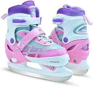 HS Breathable Adjustable PVC Ice Skates for Children Boys Girls Smooth Blade Hockey Skates 3 12 Years Indoor Outdoor Use