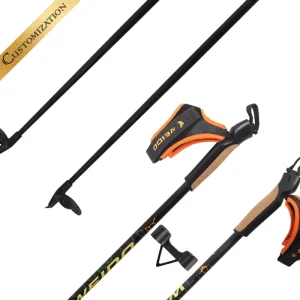 HXZ001 Cork-Grip Cross Country Ski Poles with Strap, Carbon Blank, Case