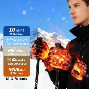 Heated Pull-On Gloves for Men and Women Velvet UV Protection Cross-Country Skiing 7.4V 3200mAh Rechargeable Battery Waterproof Gloves