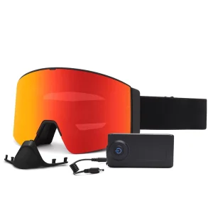 Heated Ski Goggles PRO TPU Frame Anti Fog Coating Adjustable Strap Interchangeable Lens UV400 Protection for Men Women