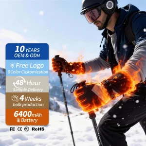 Heated Ski and Fishing Gloves for Men Twill Fabric Waterproof Thermal Insulated Non-Slip Stretch Pull-On UV Protection Gloves
