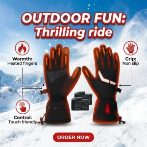 Heated Waterproof Windproof Softshell Touchscreen Rechargeable Gloves for Skiing and Snowboarding