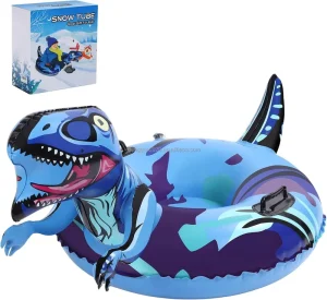 Heavy Duty Inflatable Dinosaur Snow Tube with Foldable Design, Thickened PVC, and Hard Bottom
