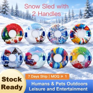 Heavy-Duty Snow Tube Sled with Thickened Double Bottom and Handles