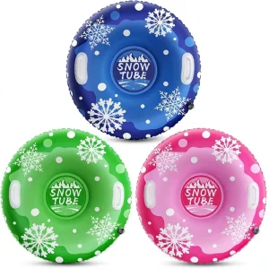 Inflatable Heavy Duty Snow Tube Sled 3 Pack Handles Snowflake Pattern for Whole Family Kids Adults Outdoor Winter Gift Set