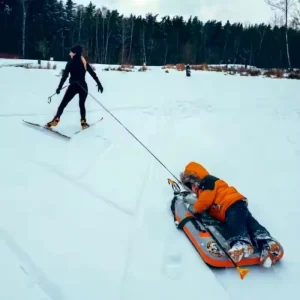 Inflatable Ski Board All-Season Toboggan Sled and Towable Tube for Snow Sledding and Skateboarding