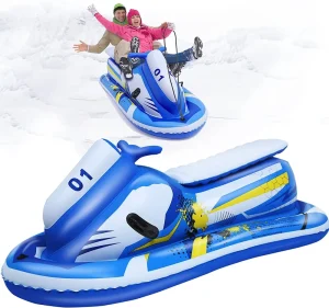 Inflatable Snow Sled Snowmobile for Kids and Adults Heavy Duty Cold Resistant Wear Proof Snow Sled with Reinforced Handles Toys