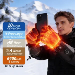 KS230 Factory Winter Heated Twill Fabric Gloves for Men and Women, Rechargeable Touchscreen Waterproof Ski Gloves