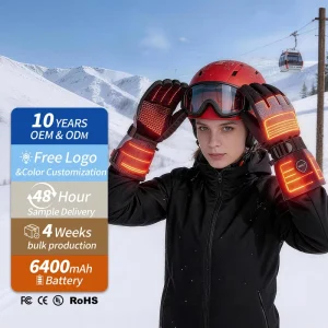 KS230 Men Women Heated Ski Gloves Touchscreen Waterproof Electric Non Slip Pull On Winter Outdoor Work Skiing Hiking