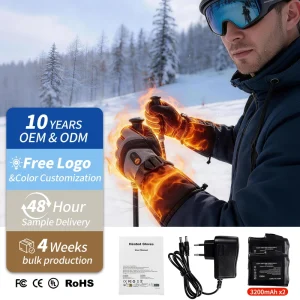 KS230 Men’s Winter Electric Heated Ski Gloves with Sheepskin Lining, UV Protection, Waterproof Pull-On Design