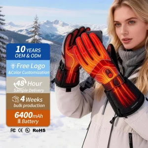 KS230 Winter Waterproof Men’s Motorcycle Gloves with Rechargeable Battery, Leather Hand Warmer, Heated Non-Slip Design for Skiing