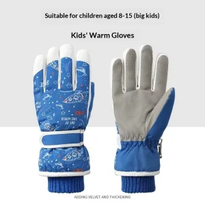 Kids Custom Print Split-Finger Insulated Ski and Snowboarding Gloves with Adjustable Strap