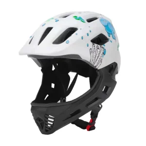 Kids Full Face Bicycle Helmet with Tail Light Adjustable Mountain and Road Bike Helmet with Chin Protection