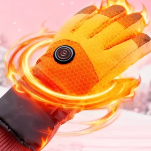 Kids’ Heated Ski Gloves Waterproof Windproof Leather USB Rechargeable Pink