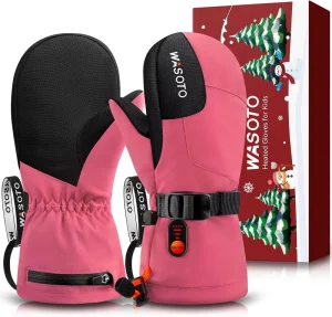 Kids’ Pink Heated Gloves Waterproof Windproof Touchscreen Compatible Breathable for Snowboarding and Skiing 7.4V