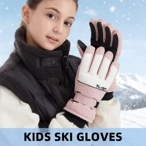 Kids Ski Gloves Water resistant Touch Screen Fleece Anti slip Windproof Cuff for Children Winter Outdoor Sports Factory Direct