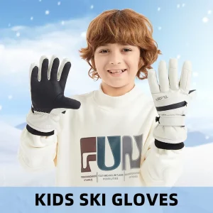 Kids Ski Gloves Waterproof Fleece Touchscreen Zipper Pocket Anti Slip Windproof Cuff for Outdoor Sports Factory Direct