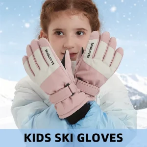 Kids Ski Warm Gloves Waterproof Fleece Touch Screen Anti slip Palm Windproof Cuff for Children Outdoor Sports Factory Direct