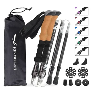 KingGear Nordic Alpine Style Foldable 3K Carbon Fiber Trekking Pole For Hiking