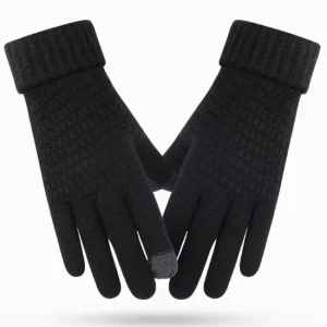 Knitted Wool Gloves Winter Windproof Soft Touchscreen Padded Outdoor Riding Gloves with Anti-Slip Safety Features