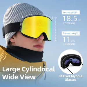 Large Cylindrical Ski Goggles OTG Dual Layer Anti Fog Lens TPU Frame OEM ODM Factory