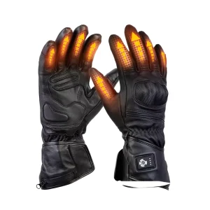 Leather Electric Heating Motorcycle Five Finger Gloves OEM Wholesales Waterproof Men Black 3 Levels Adjustable 3000 Mah