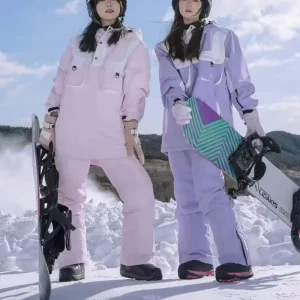Long-Sleeve Zipper Hooded Jacket and Ski Bib Coat Set Cold Resistant Windproof Heated