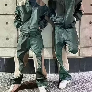Manufacturer Leather Track Suit, Two-Piece Cargo Outfit, Windbreaker, Retro Zip-Up