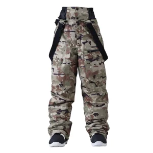 Men Women Camouflage Snowboarding Pants Suspenders Ski Pants Windproof Waterproof Warm Couple Snow Trousers Waist Protection