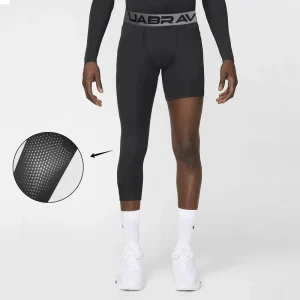 Men’s Asymmetrical One-Leg 3/4 Compression Tights with Breathable Mesh Quick-Dry Basketball Leggings