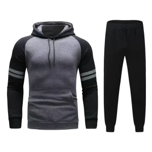 Men’s Autumn and Winter Color-Striped Sweater Set for Sports and Fitness