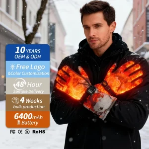 Men’s New Style Battery Powered Waterproof Thermal Non Slip Safety Gloves Fleece Winter Ski Cycling Touchscreen Access Outdoor
